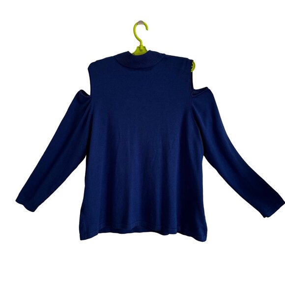 Susan Graver Women's Cold Shoulder Knit Top Size 2X Blue Keyhole Neckline - Picture 2 of 10